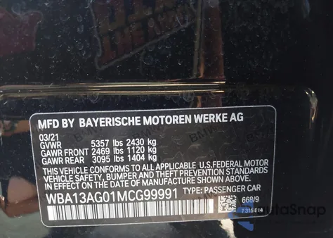 2021 BMW 530E from USA, damaged, VIN WBA13AG01MCG99991